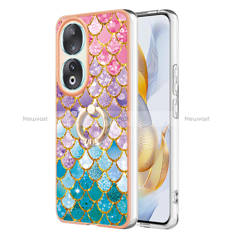 Silicone Candy Rubber Gel Fashionable Pattern Soft Case Cover with Finger Ring Stand YB3 for Huawei Honor 90 5G Colorful