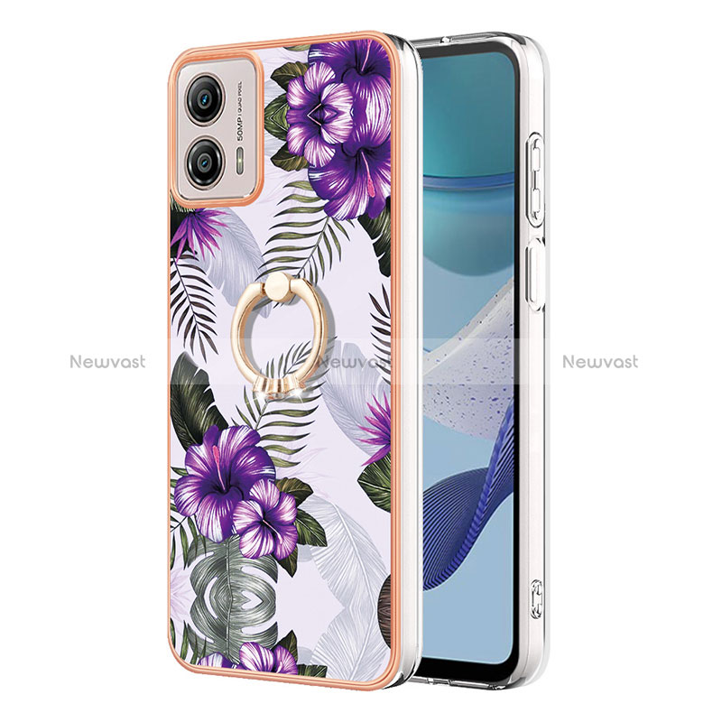 Silicone Candy Rubber Gel Fashionable Pattern Soft Case Cover with Finger Ring Stand YB3 for Motorola Moto G53 5G Purple