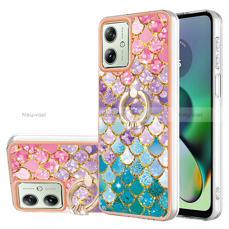 Silicone Candy Rubber Gel Fashionable Pattern Soft Case Cover with Finger Ring Stand YB3 for Motorola Moto G54 5G Colorful