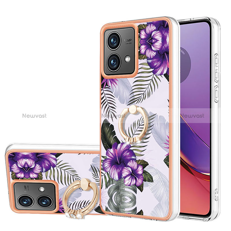 Silicone Candy Rubber Gel Fashionable Pattern Soft Case Cover with Finger Ring Stand YB3 for Motorola Moto G84 5G