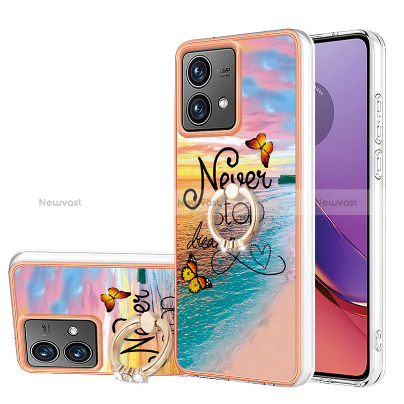 Silicone Candy Rubber Gel Fashionable Pattern Soft Case Cover with Finger Ring Stand YB3 for Motorola Moto G84 5G Mixed