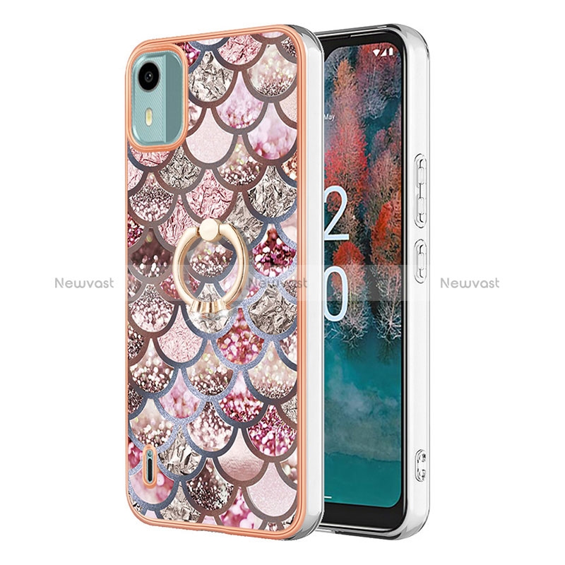 Silicone Candy Rubber Gel Fashionable Pattern Soft Case Cover with Finger Ring Stand YB3 for Nokia C12 Pro