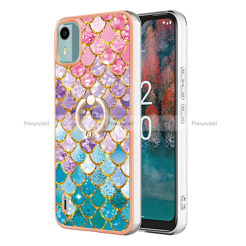 Silicone Candy Rubber Gel Fashionable Pattern Soft Case Cover with Finger Ring Stand YB3 for Nokia C12 Pro Colorful