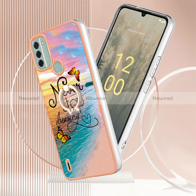 Silicone Candy Rubber Gel Fashionable Pattern Soft Case Cover with Finger Ring Stand YB3 for Nokia C31