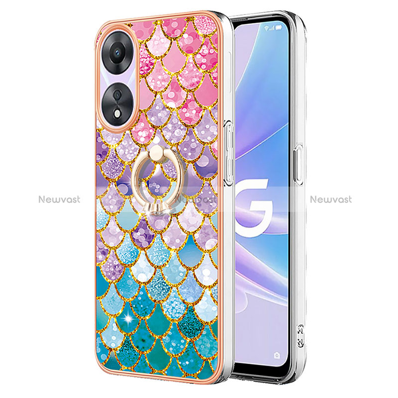 Silicone Candy Rubber Gel Fashionable Pattern Soft Case Cover with Finger Ring Stand YB3 for Oppo A78 5G Colorful