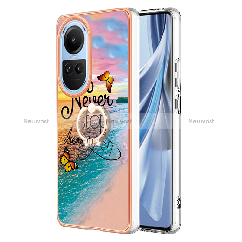 Silicone Candy Rubber Gel Fashionable Pattern Soft Case Cover with Finger Ring Stand YB3 for Oppo Reno10 5G