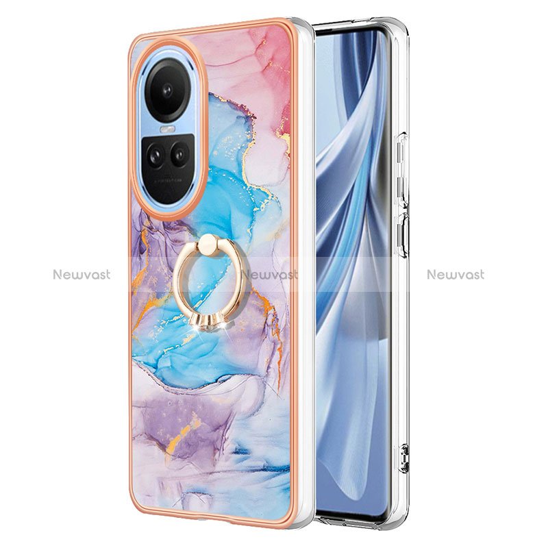 Silicone Candy Rubber Gel Fashionable Pattern Soft Case Cover with Finger Ring Stand YB3 for Oppo Reno10 5G Blue