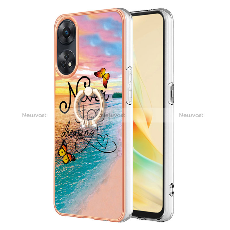 Silicone Candy Rubber Gel Fashionable Pattern Soft Case Cover with Finger Ring Stand YB3 for Oppo Reno8 T 4G