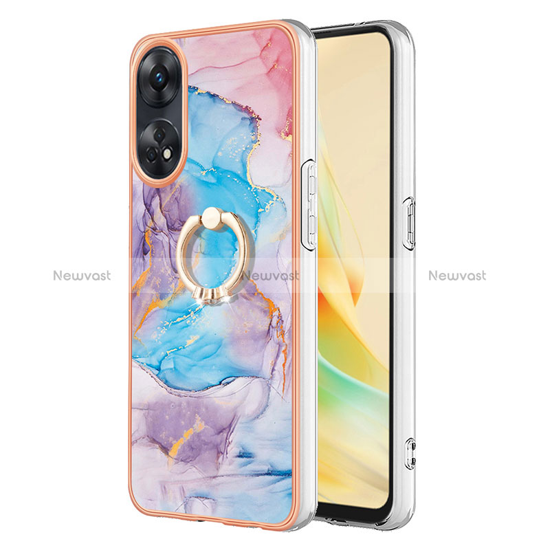 Silicone Candy Rubber Gel Fashionable Pattern Soft Case Cover with Finger Ring Stand YB3 for Oppo Reno8 T 4G Blue