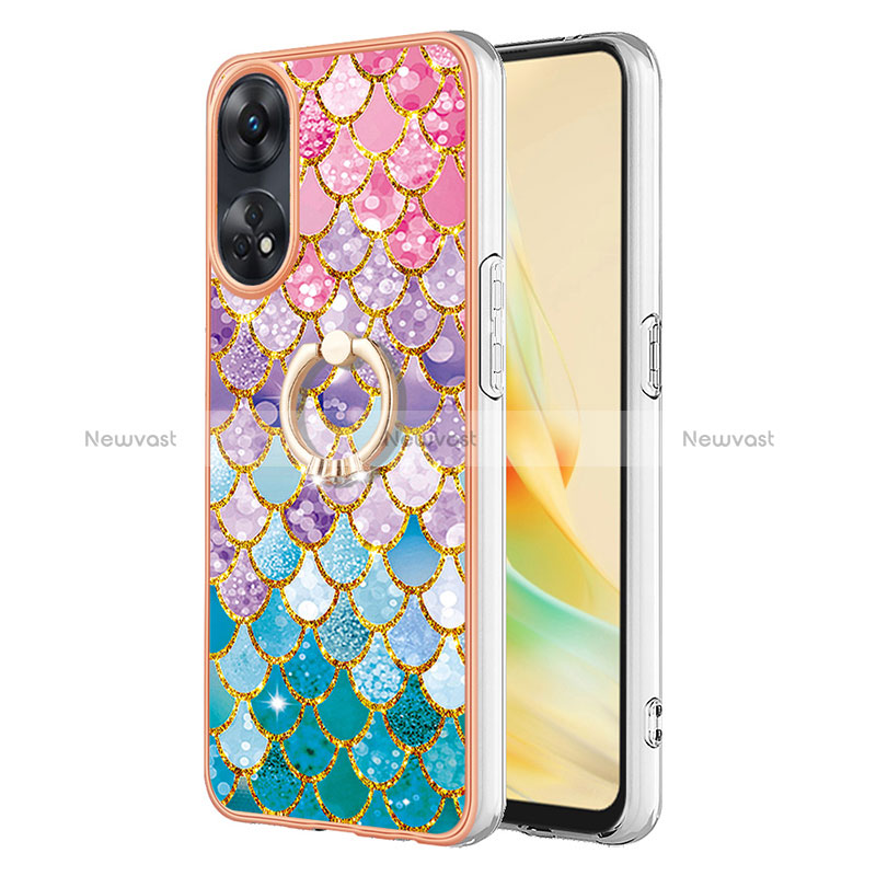 Silicone Candy Rubber Gel Fashionable Pattern Soft Case Cover with Finger Ring Stand YB3 for Oppo Reno8 T 4G Colorful