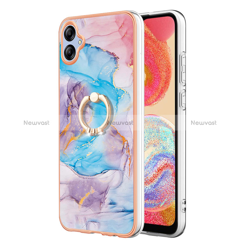 Silicone Candy Rubber Gel Fashionable Pattern Soft Case Cover with Finger Ring Stand YB3 for Samsung Galaxy A04 4G Blue