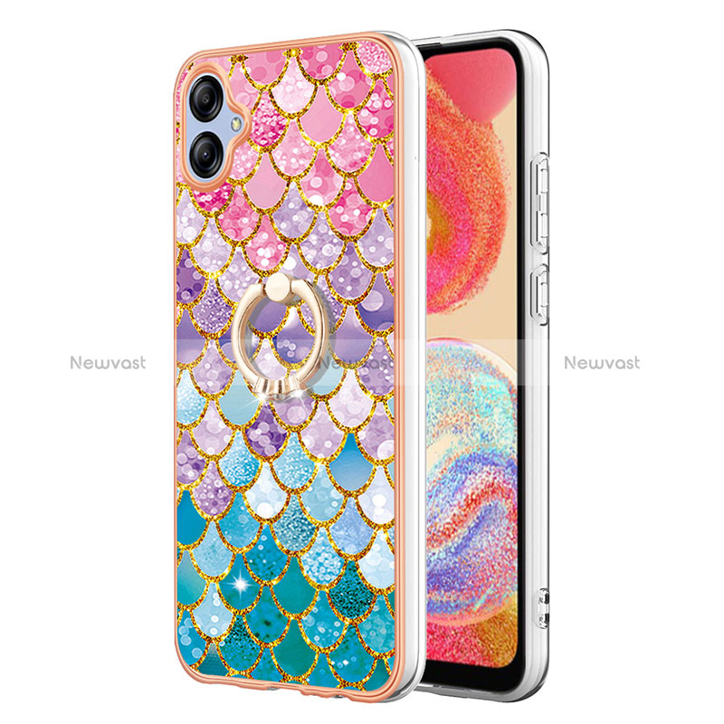 Silicone Candy Rubber Gel Fashionable Pattern Soft Case Cover with Finger Ring Stand YB3 for Samsung Galaxy A04E