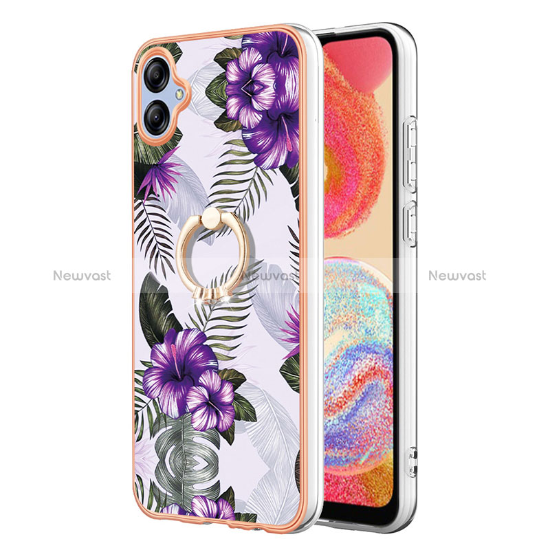 Silicone Candy Rubber Gel Fashionable Pattern Soft Case Cover with Finger Ring Stand YB3 for Samsung Galaxy M04 Purple