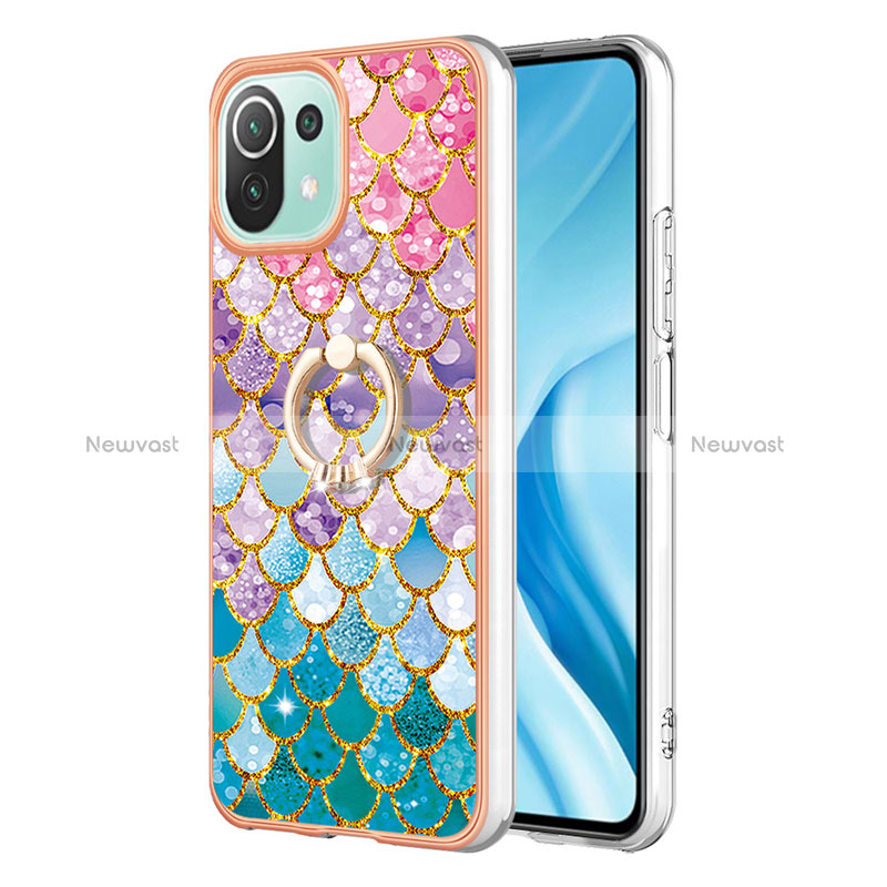 Silicone Candy Rubber Gel Fashionable Pattern Soft Case Cover with Finger Ring Stand YB3 for Xiaomi Mi 11 Lite 4G Colorful