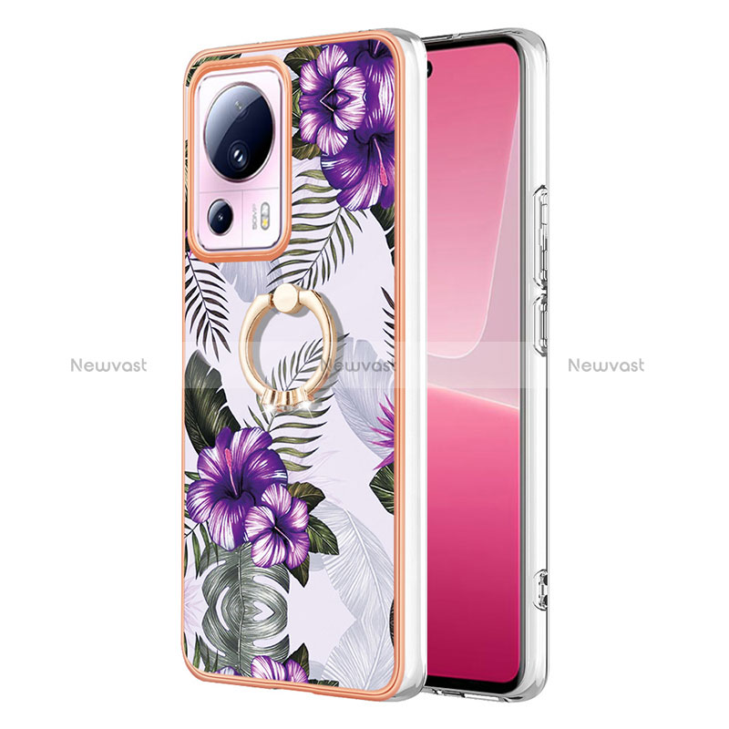Silicone Candy Rubber Gel Fashionable Pattern Soft Case Cover with Finger Ring Stand YB3 for Xiaomi Mi 12 Lite NE 5G Purple