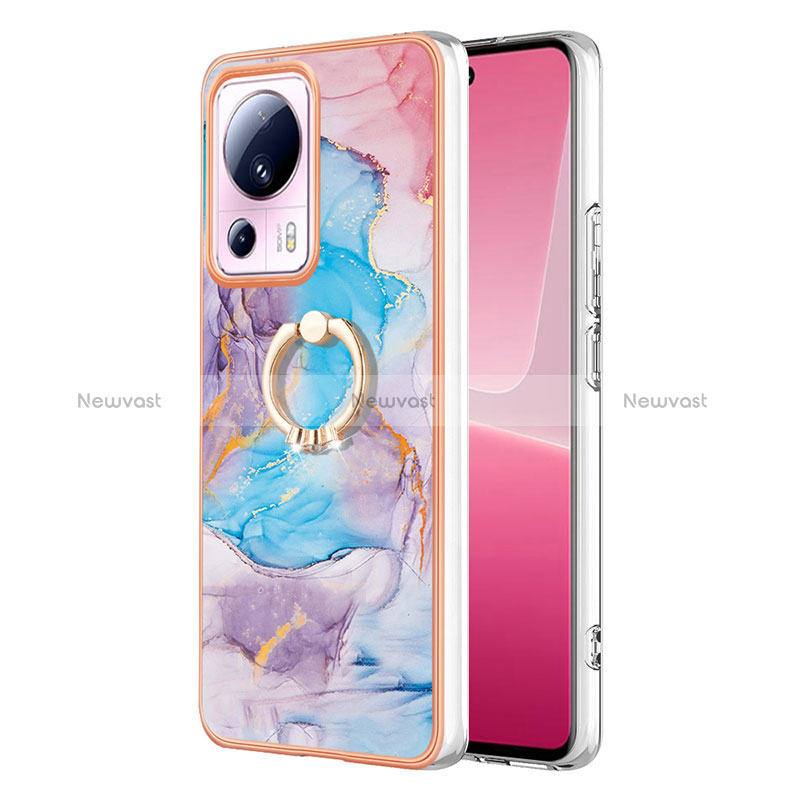 Silicone Candy Rubber Gel Fashionable Pattern Soft Case Cover with Finger Ring Stand YB3 for Xiaomi Mi 13 Lite 5G Blue