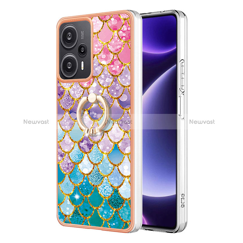 Silicone Candy Rubber Gel Fashionable Pattern Soft Case Cover with Finger Ring Stand YB3 for Xiaomi Poco F5 5G