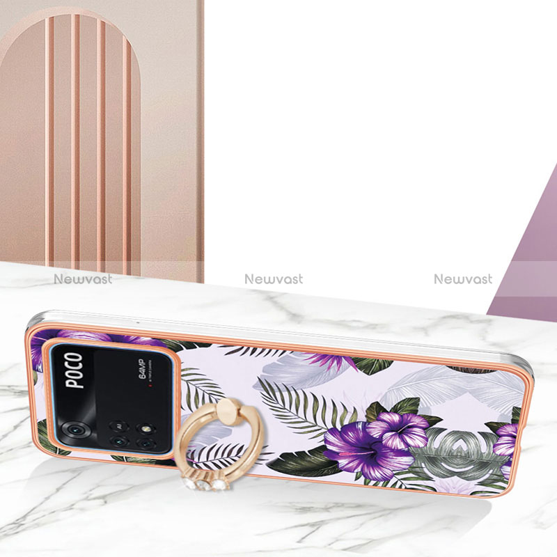 Silicone Candy Rubber Gel Fashionable Pattern Soft Case Cover with Finger Ring Stand YB3 for Xiaomi Poco M4 Pro 4G