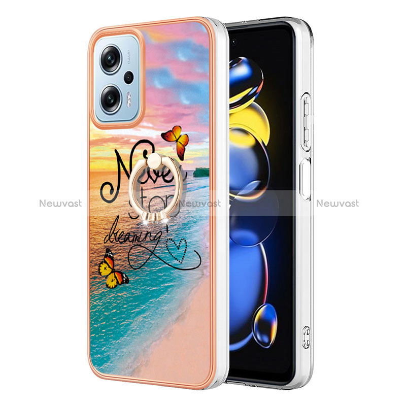 Silicone Candy Rubber Gel Fashionable Pattern Soft Case Cover with Finger Ring Stand YB3 for Xiaomi Poco X4 GT 5G