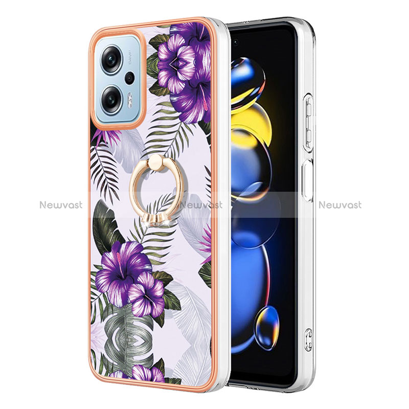 Silicone Candy Rubber Gel Fashionable Pattern Soft Case Cover with Finger Ring Stand YB3 for Xiaomi Poco X4 GT 5G Purple