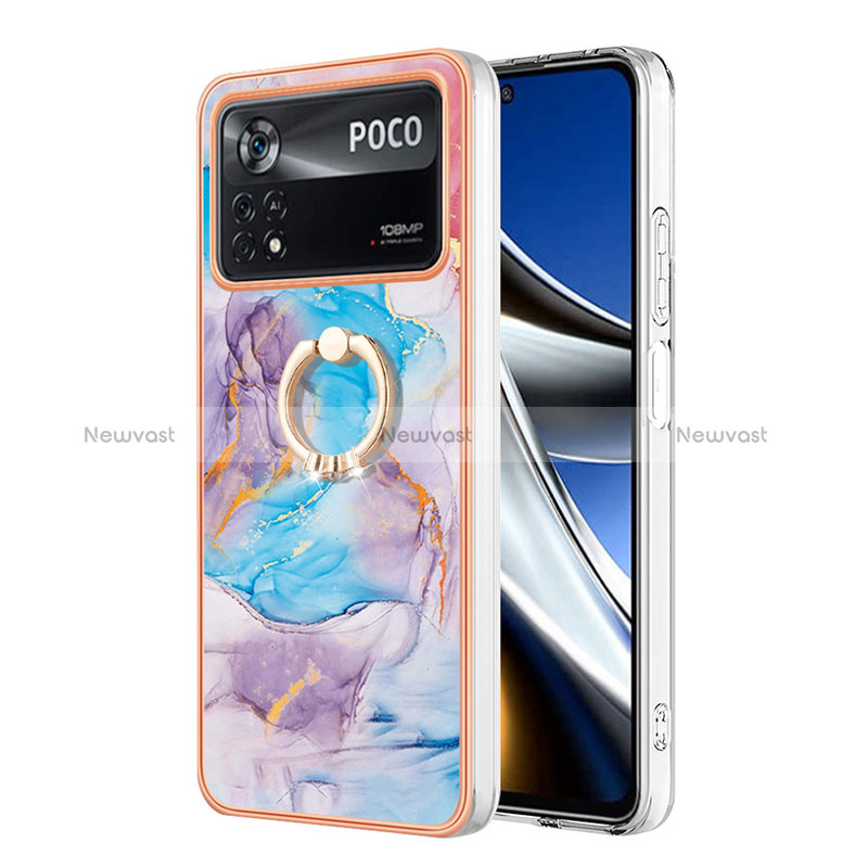 Silicone Candy Rubber Gel Fashionable Pattern Soft Case Cover with Finger Ring Stand YB3 for Xiaomi Poco X4 Pro 5G