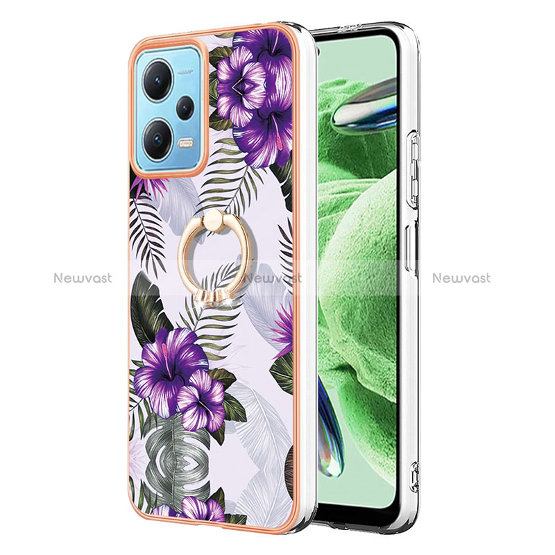 Silicone Candy Rubber Gel Fashionable Pattern Soft Case Cover with Finger Ring Stand YB3 for Xiaomi Poco X5 5G Purple