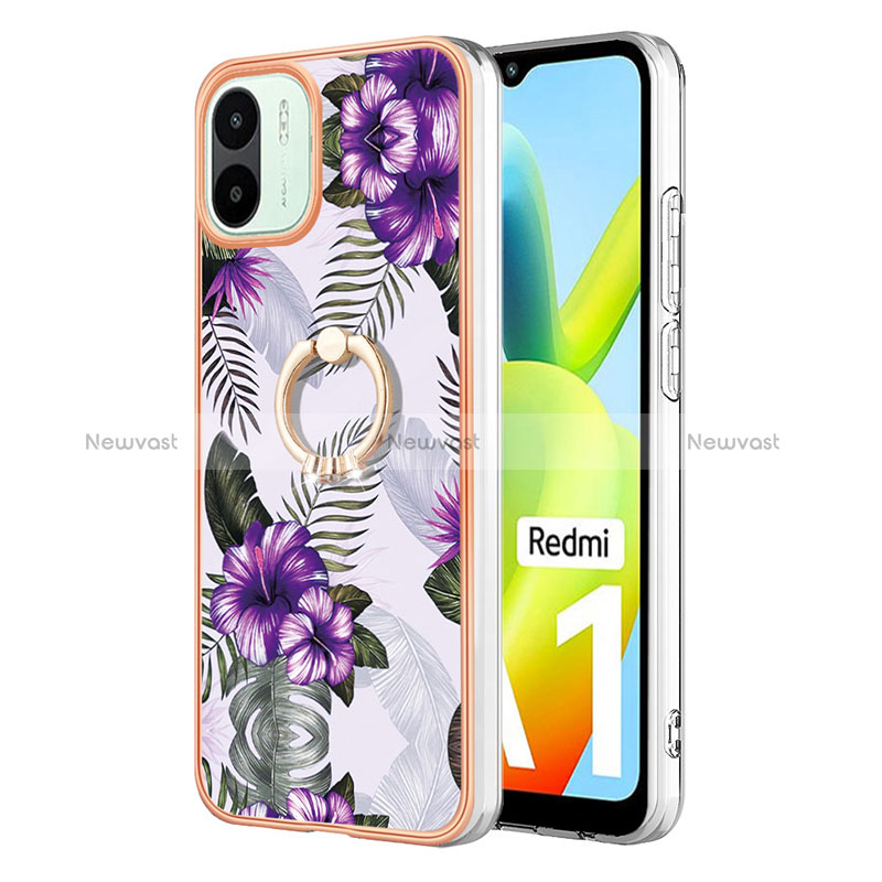 Silicone Candy Rubber Gel Fashionable Pattern Soft Case Cover with Finger Ring Stand YB3 for Xiaomi Redmi A2 Plus Purple