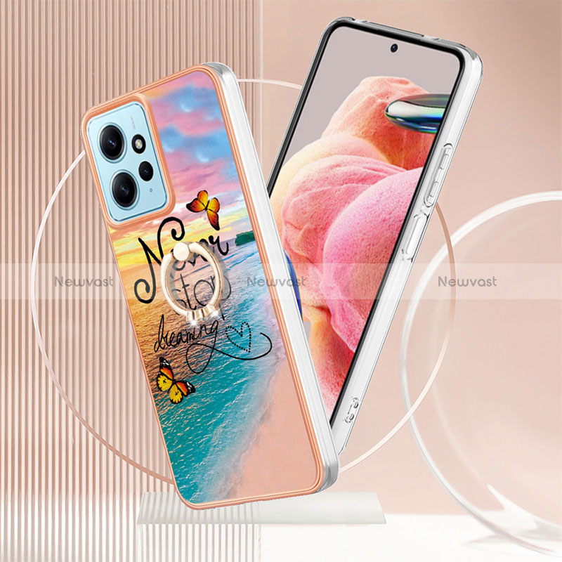 Silicone Candy Rubber Gel Fashionable Pattern Soft Case Cover with Finger Ring Stand YB3 for Xiaomi Redmi Note 12 4G