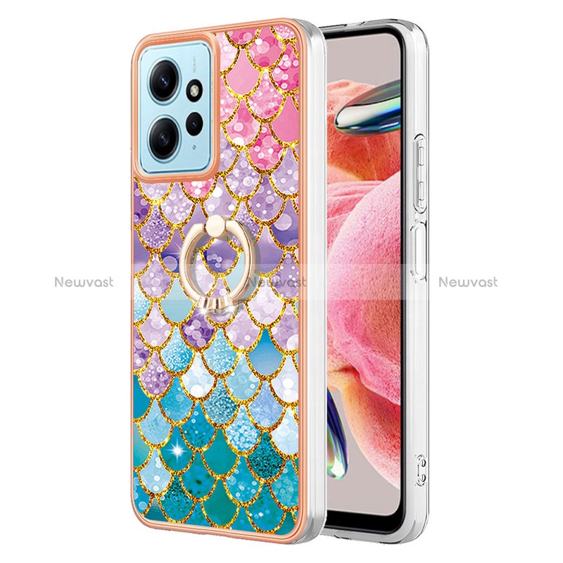 Silicone Candy Rubber Gel Fashionable Pattern Soft Case Cover with Finger Ring Stand YB3 for Xiaomi Redmi Note 12 4G Colorful