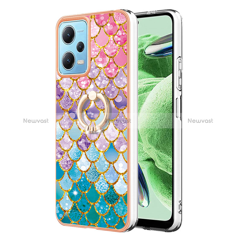 Silicone Candy Rubber Gel Fashionable Pattern Soft Case Cover with Finger Ring Stand YB3 for Xiaomi Redmi Note 12 5G Colorful