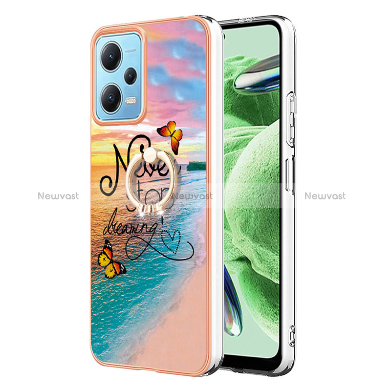 Silicone Candy Rubber Gel Fashionable Pattern Soft Case Cover with Finger Ring Stand YB3 for Xiaomi Redmi Note 12 5G Mixed