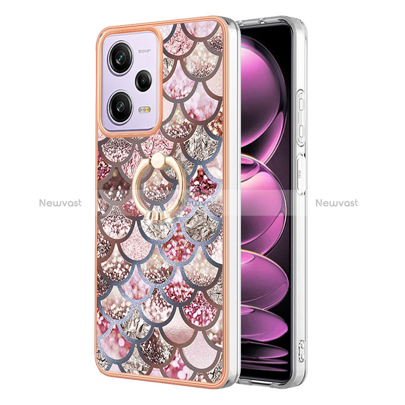 Silicone Candy Rubber Gel Fashionable Pattern Soft Case Cover with Finger Ring Stand YB3 for Xiaomi Redmi Note 12 Pro 5G