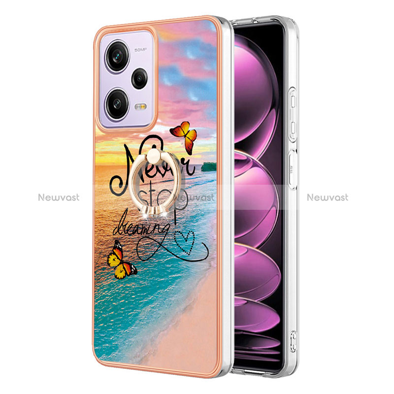 Silicone Candy Rubber Gel Fashionable Pattern Soft Case Cover with Finger Ring Stand YB3 for Xiaomi Redmi Note 12 Pro 5G Mixed