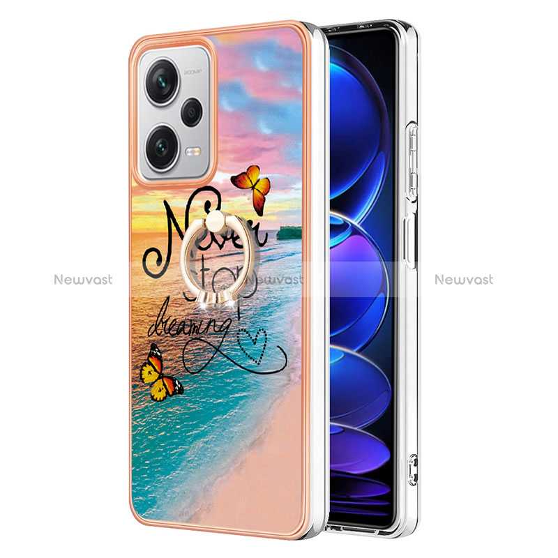 Silicone Candy Rubber Gel Fashionable Pattern Soft Case Cover with Finger Ring Stand YB3 for Xiaomi Redmi Note 12 Pro+ Plus 5G