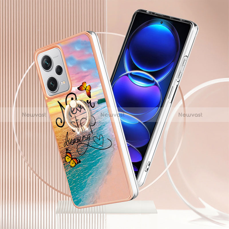 Silicone Candy Rubber Gel Fashionable Pattern Soft Case Cover with Finger Ring Stand YB3 for Xiaomi Redmi Note 12 Pro+ Plus 5G