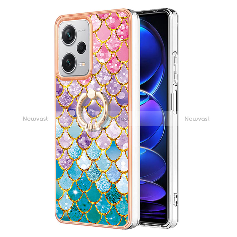Silicone Candy Rubber Gel Fashionable Pattern Soft Case Cover with Finger Ring Stand YB3 for Xiaomi Redmi Note 12 Pro+ Plus 5G Colorful
