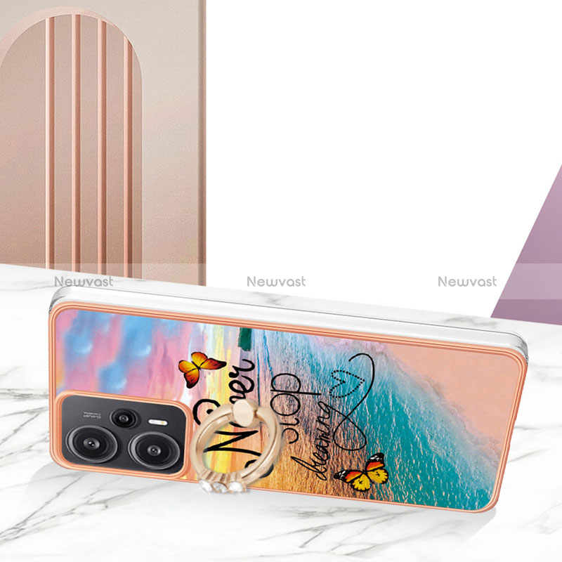 Silicone Candy Rubber Gel Fashionable Pattern Soft Case Cover with Finger Ring Stand YB3 for Xiaomi Redmi Note 12 Turbo 5G