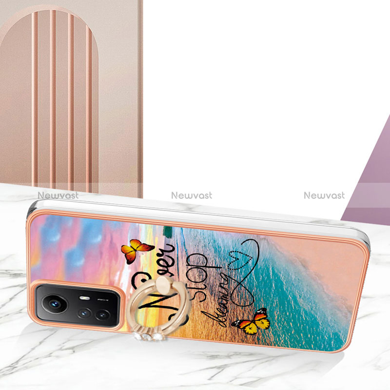 Silicone Candy Rubber Gel Fashionable Pattern Soft Case Cover with Finger Ring Stand YB3 for Xiaomi Redmi Note 12S