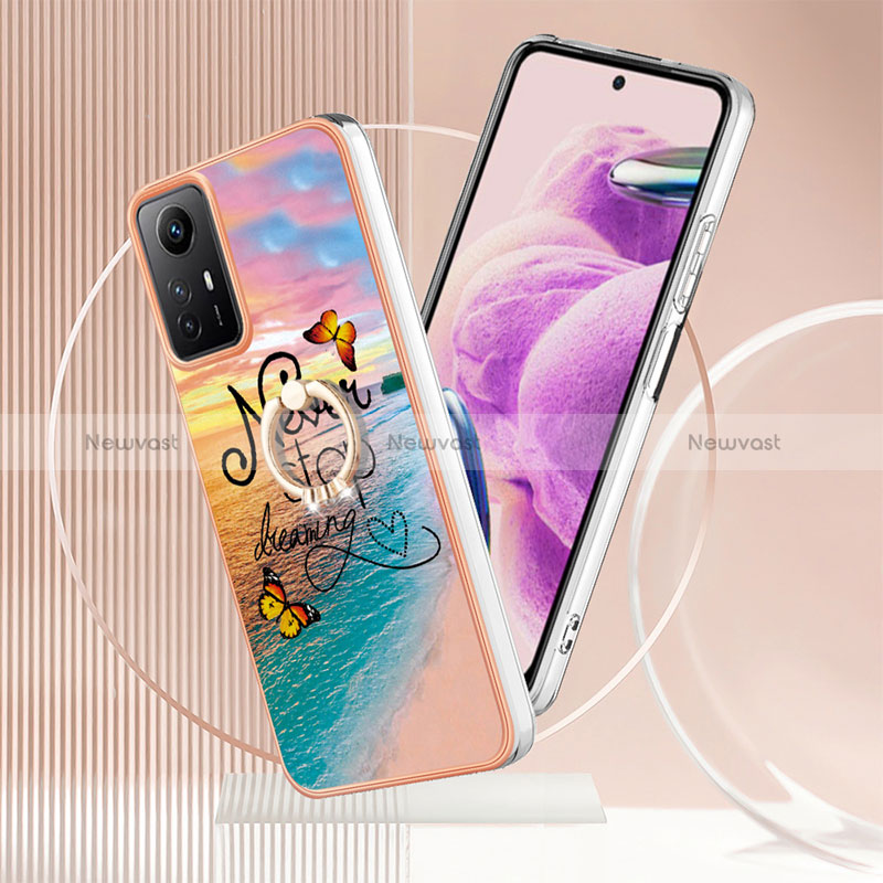 Silicone Candy Rubber Gel Fashionable Pattern Soft Case Cover with Finger Ring Stand YB3 for Xiaomi Redmi Note 12S