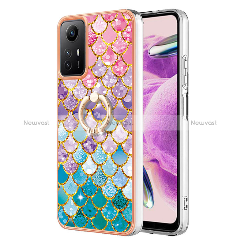 Silicone Candy Rubber Gel Fashionable Pattern Soft Case Cover with Finger Ring Stand YB3 for Xiaomi Redmi Note 12S Colorful