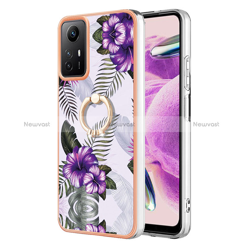 Silicone Candy Rubber Gel Fashionable Pattern Soft Case Cover with Finger Ring Stand YB3 for Xiaomi Redmi Note 12S Purple