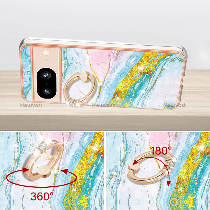 Silicone Candy Rubber Gel Fashionable Pattern Soft Case Cover with Finger Ring Stand YB5 for Google Pixel 8 5G