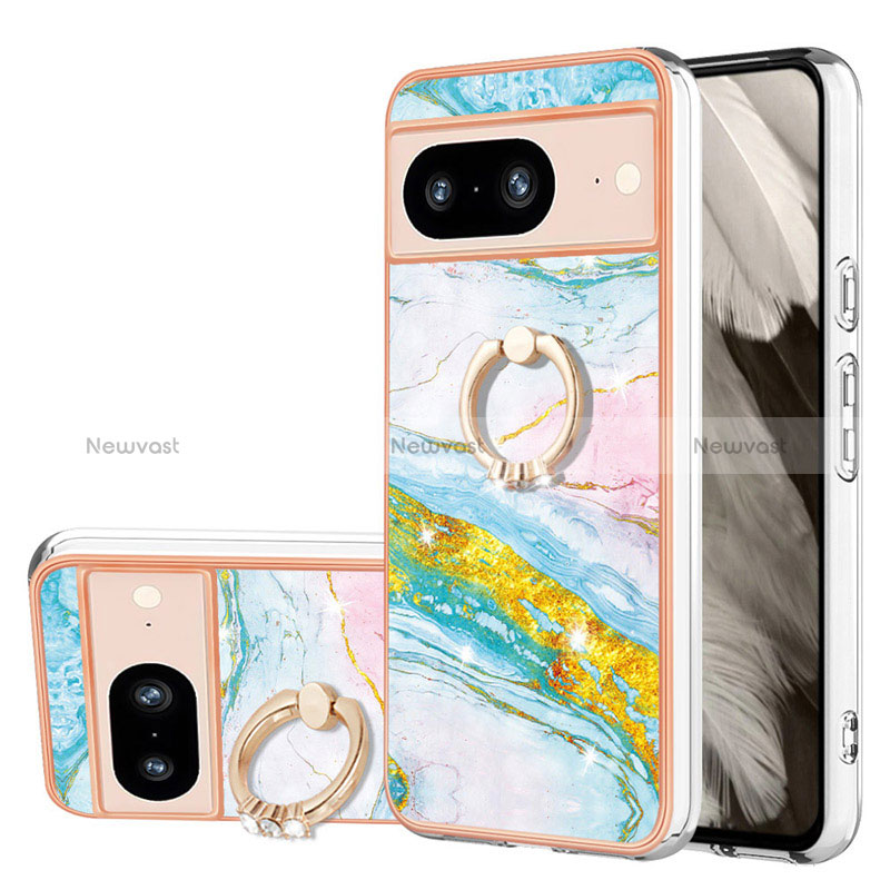 Silicone Candy Rubber Gel Fashionable Pattern Soft Case Cover with Finger Ring Stand YB5 for Google Pixel 8 5G
