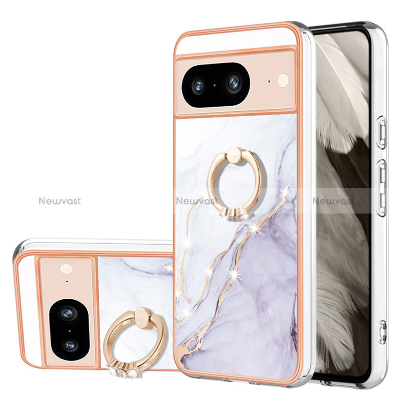 Silicone Candy Rubber Gel Fashionable Pattern Soft Case Cover with Finger Ring Stand YB5 for Google Pixel 8 5G White