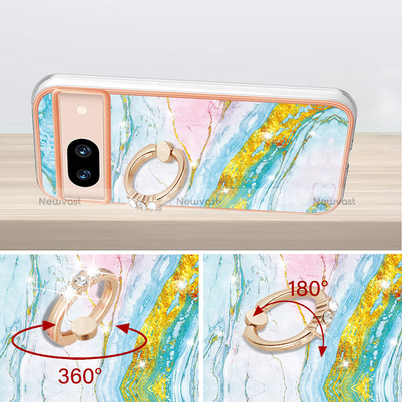 Silicone Candy Rubber Gel Fashionable Pattern Soft Case Cover with Finger Ring Stand YB5 for Google Pixel 8a 5G