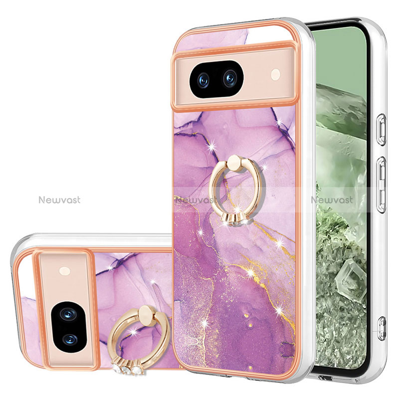 Silicone Candy Rubber Gel Fashionable Pattern Soft Case Cover with Finger Ring Stand YB5 for Google Pixel 8a 5G