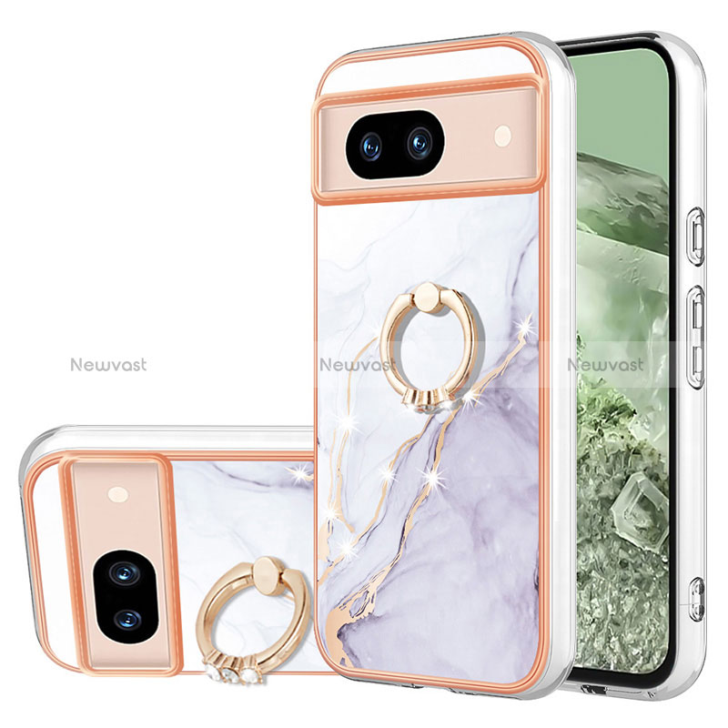 Silicone Candy Rubber Gel Fashionable Pattern Soft Case Cover with Finger Ring Stand YB5 for Google Pixel 8a 5G