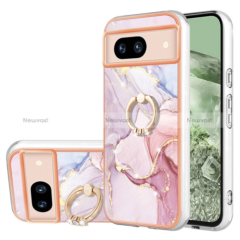 Silicone Candy Rubber Gel Fashionable Pattern Soft Case Cover with Finger Ring Stand YB5 for Google Pixel 8a 5G Pink