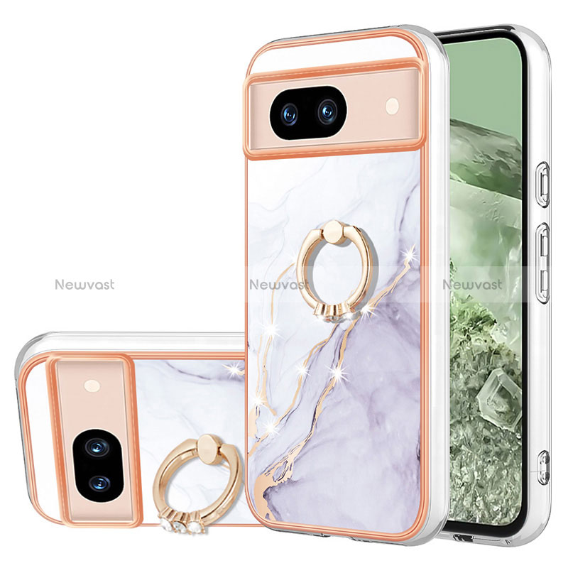 Silicone Candy Rubber Gel Fashionable Pattern Soft Case Cover with Finger Ring Stand YB5 for Google Pixel 8a 5G White