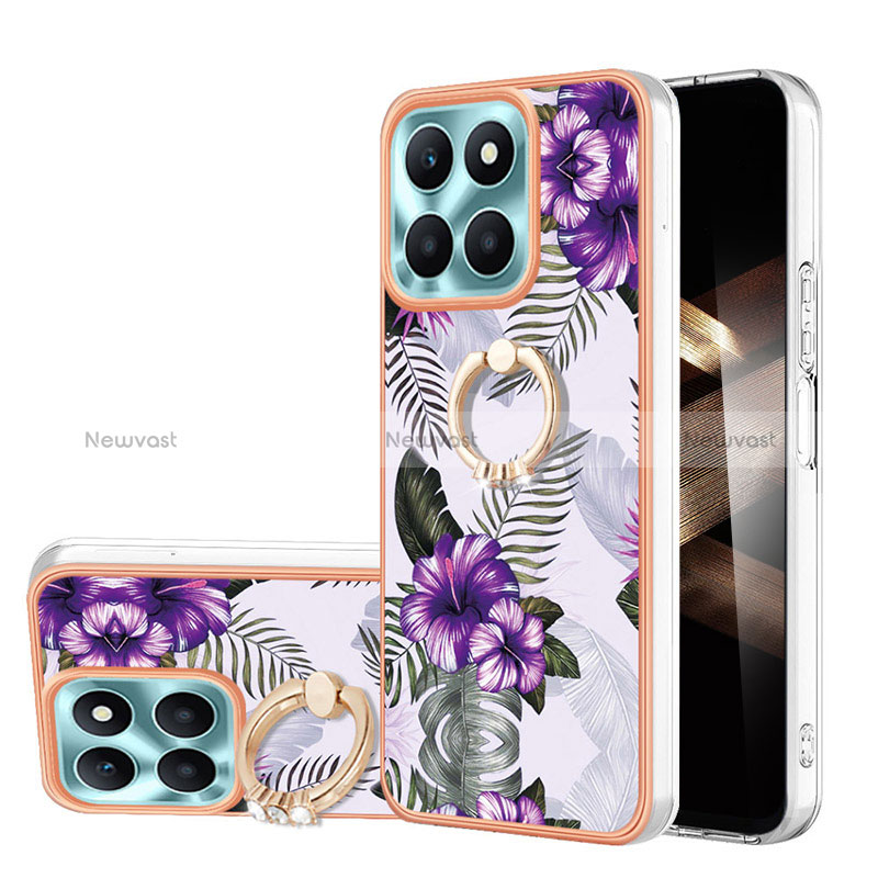 Silicone Candy Rubber Gel Fashionable Pattern Soft Case Cover with Finger Ring Stand YB5 for Huawei Honor X8b